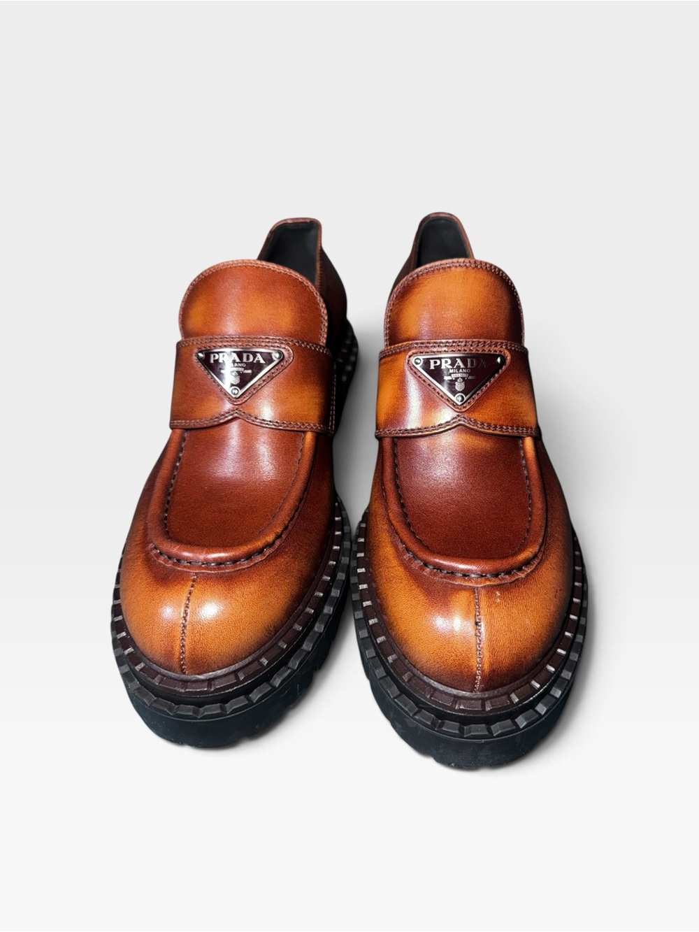 NEW! Prada Double Chocolate Leather Loafers US 8 - Picture 2 of 8